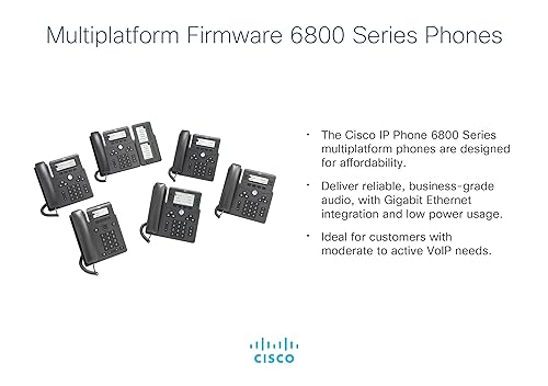 Cisco IP Business Phone 6821, 2.5-inch Grayscale Display, North American Power Adapter, Class 2 PoE, 2 SIP Registrations, 1-Year Limited Hardware Warranty (CP-6821-3PW-NA-K9=)