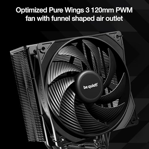be quiet! Pure Rock 3 Black CPU Air Cooler | 4 High Performance 6mm Heat Pipes with HDT Technology | 120mm PWM Fan | AMD:AM4 AM5/Intel LGA 1700/1150/1151/1200 | Black | BK039