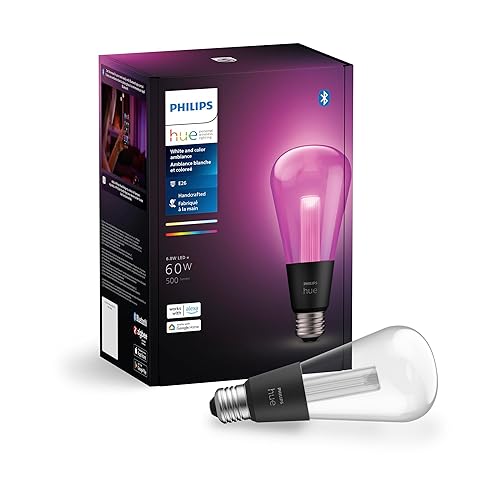 Philips Hue Lightguide ST70 Edison Smart LED Bulb – Handblown Glass - Color Changing Light - Works with Amazon Alexa, Apple HomeKit and Google Assistant - Bluetooth and Hue Bridge Compatible