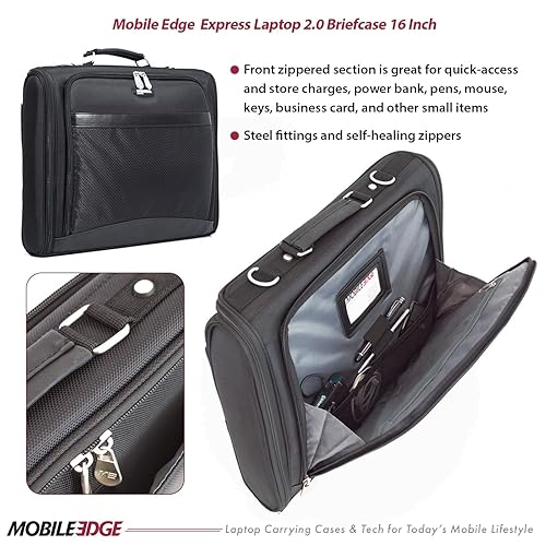 Mobile Edge Express 2.0 Laptop Briefcase Bag with Strap for Men and Women, Compatible with MacBook Pros and PC 16, Black 16 Inch