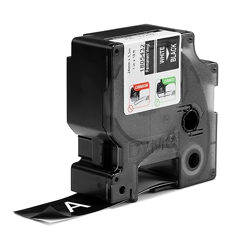 Dymo Rhino Tape Vinyl Label Cassette, 1-Inch 24mm, Black (1805432)