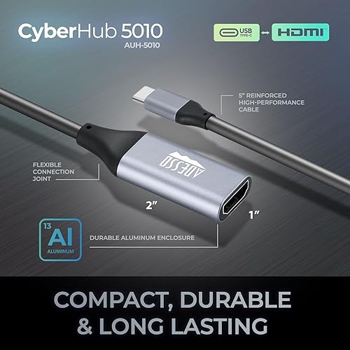 Adesso AUH-5010 USB-C to HDMI Adapter | 4K Resolution, 60Hz Refresh Rate, Plug & Play | Aluminum Alloy Case, Driver-Free | Compact Design, Audio Transfer