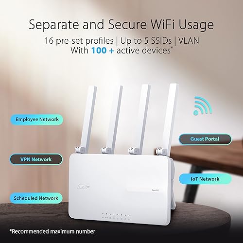 ASUS ExpertWiFi EBR63 AX3000 WiFi 6 Business Router - Custom Guest Portal & SDN, Easy Setup and Remote Management, Scalable with ExpertWiFi AiMesh