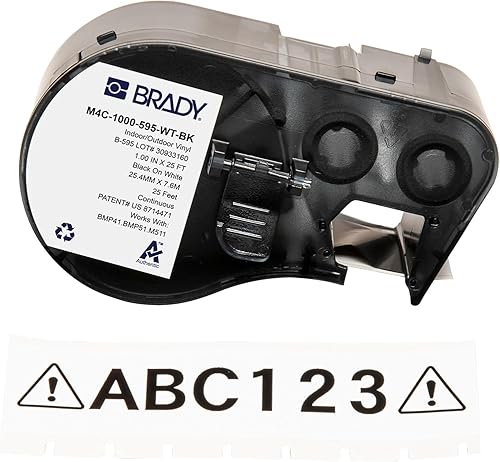 Brady Vinyl Label Tape for Label Printer BMP41/BMP51/BMP53/M511 - Self Adhesive Printer Labels - Black on White (25,40 mm (W) x 7,62 m (L)) - M4C-1000-595-WT-BK