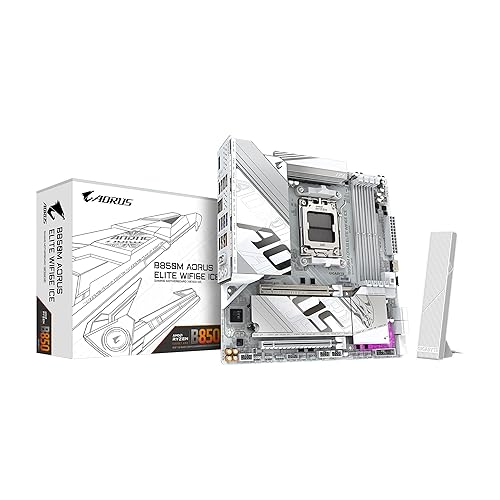 GIGABYTE B850M AORUS Elite WIFI6E ICE AMD AM5 LGA 1718 Motherboard, mATX, DDR5, 2X M.2, PCIe 5.0, USB-C, WIFI6E, 2.5GbE LAN, EZ-Latch, 5-Year Warranty