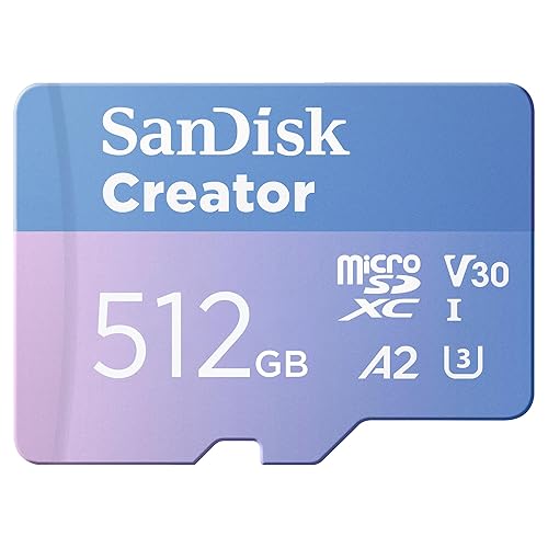 512GB SanDisk Creator microSD UHS-I Card with SD Adapter - Up to 190MB/s, 4K, 5.3K, Micro SD Card - SDSQXAV-512G-GN6MS microSD Card 512GB
