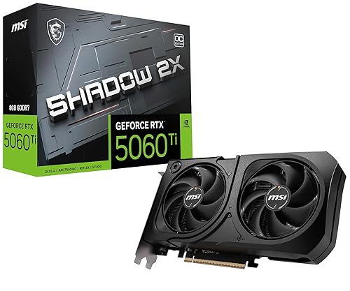 MSI Gaming RTX 5060 Ti 8G Shadow 2X OC Plus Graphics Card (8GB GDDR7,TBA-bit, Extreme Performance: TBA MHz, DisplayPort x3 2.1a, HDMI 2.1b, NVIDIA Blackwell Architecture)
