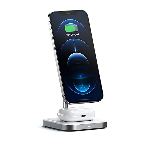 Satechi Aluminum 2-in-1 Magnetic Wireless Charging Stand, for iPhone 17/16/15/14/13/12 Series, AirPods Pro 3/2/1, AirPods 4/3