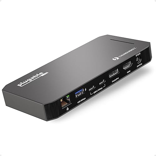 Plugable Thunderbolt 3 and USB C Docking Station with 96W Charging - Compatible with Mac and Windows Laptops, DisplayPort and HDMI, 2X USB-C, 3X USB 3.0, Gigabit Ethernet, Audio Jack - Horizontal