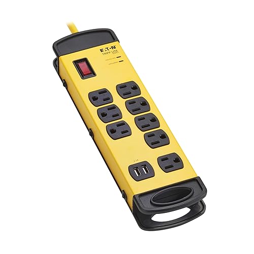 Eaton Tripp Lite Series 8-Outlet Industrial Heavy Duty Power Strip Safety Surge Protector - 2 USB-A Ports, 25 ft. Cord, 1960 Joules, Metal Housing