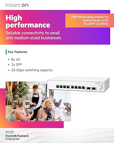 HPE Networking Instant On Switch Series 1930 8-Port Gb Smart-Managed Layer 2+ Ethernet Switch | 8X 1G | 2X SFP | US Cord (JL680A#ABA)