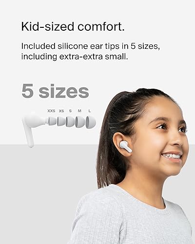 Belkin SoundForm Nano 2 Bluetooth Earbuds for Kids with Built-in Microphone, 28H Battery Life, Safe 85dB Volume, IPX5 Water Resistance - Kids Bluetooth Earbuds for iPhone, iPad, Galaxy, & More - White White One Size