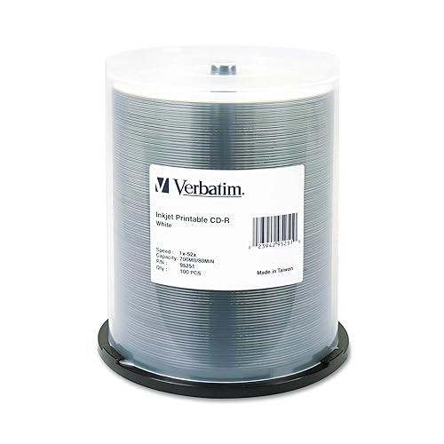 Verbatim CD-R 700MB 52X White Inkjet Printable Recordable Media Disc - 100pk Spindle White Printable