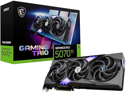 MSI Gaming RTX 5070 Ti 16G Gaming Trio OC Graphics Card (16GB GDDR7, 256-bit, Extreme Performance: 2580, DisplayPort x 3 2.1a, HDMI 2.1b, NVIDIA Blackwell Architecture)
