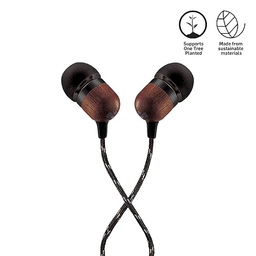 House of Marley | Smile Jamaica Wired in-Ear Headphones - in-line Microphone with 1-Button Remote | Noise Isolating | Durable | Tangle Free Cable | Black Signature Black