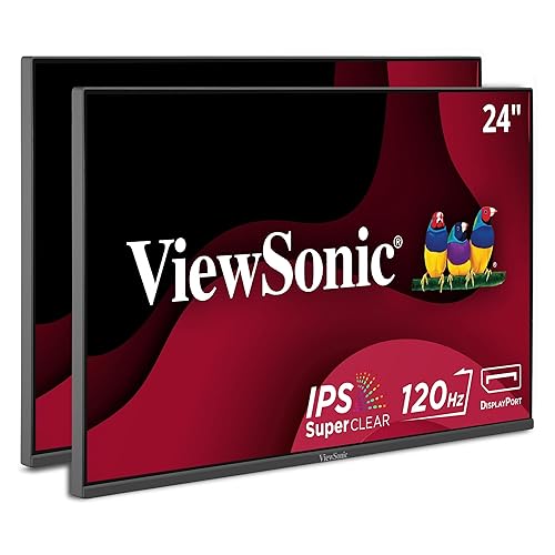 ViewSonic VA2456A-MHD_H2 Dual Monitor Pack Head-Only 1080p IPS Frameless Monitors with 120Hz, Eye Care, VESA Mountable, HDMI, DisplayPort and VGA Inputs for Home and Office 24-Inch Dual
