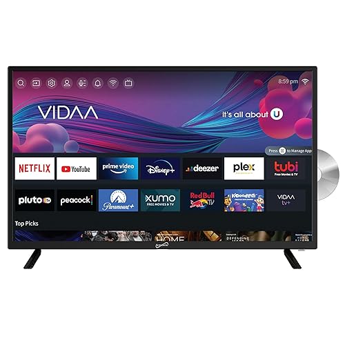 Supersonic SC-3226SDVD 32-inch LED Smart HDTV w/DVD Player, ATSC & NTSC System, 3X HDMI, 1080p, WiFi, USB, Multi Language OSD, AC/DC Compatible for Home, Kitchen, or RV Camper, DC Car Cord Included SC-3226DVD –32” Smart TV/DVD Combo