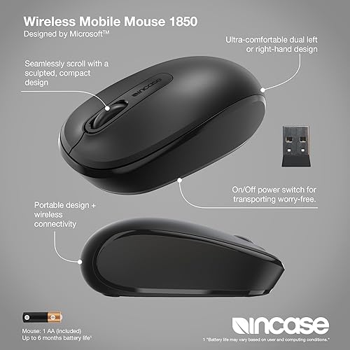 Incase Wireless Mobile Mouse 1850 – Designed by Microsoft – Compact, Comfortable, Right/Left Hand Use, 6-Month Battery Life, Nano Transceiver, Works with Mac/Windows 8/10/11 (Black)