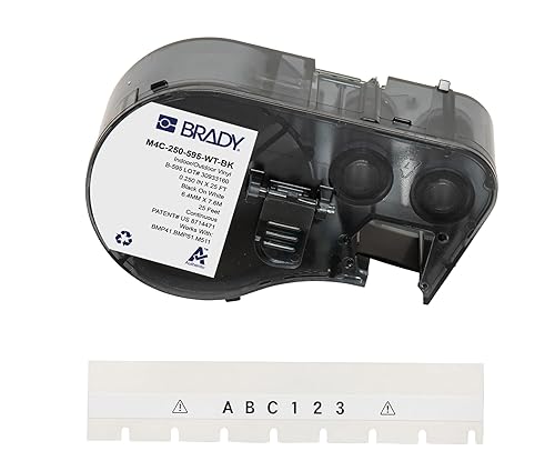 Brady Authentic (M4C-250-595-WT-BK) All-Weather Permanent Adhesive Vinyl Labels 0.25 in W x 25ft Black on White. for use with BMP41, BMP51, M410, M510, and M511 Label Printers.