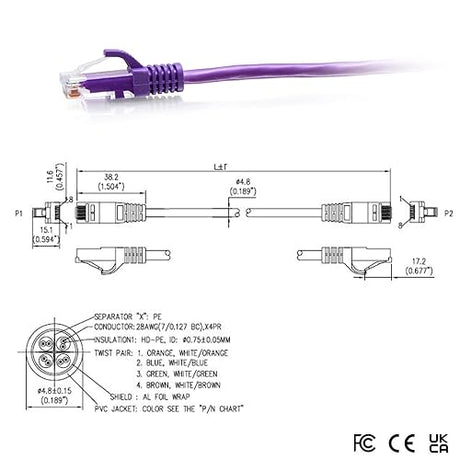 15ft (4.5m) Cat6a Snagless Unshielded (UTP) Slim Ethernet Network Patch Cable - Purple 15FT Purple