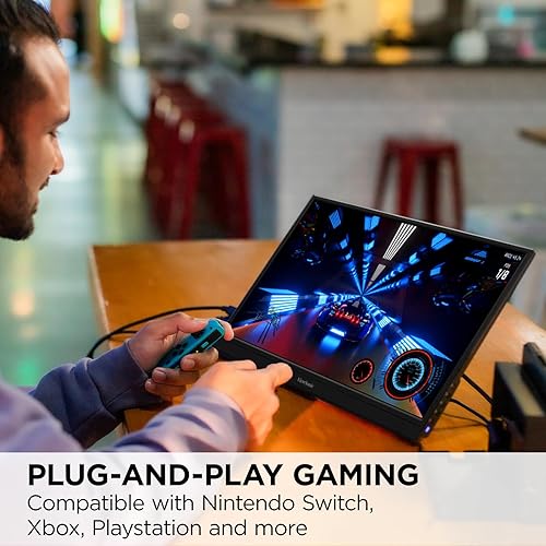 ViewSonic VX1654 16 Inch 1080p IPS Portable Gaming Monitor with 144Hz, AMD FreeSync, 2 Way Powered 60W USB C, Mini HDMI, and Built-in Stand with Protective Cover