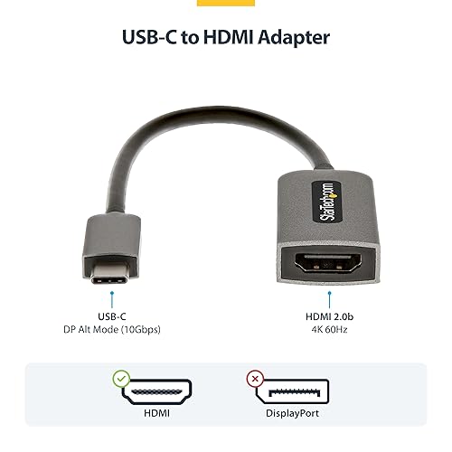 StarTech.com USB-C to HDMI Adapter, 4K 60Hz Video, HDR10, USB-C to HDMI Monitor Dongle, USB4 / Thunderbolt Compatible