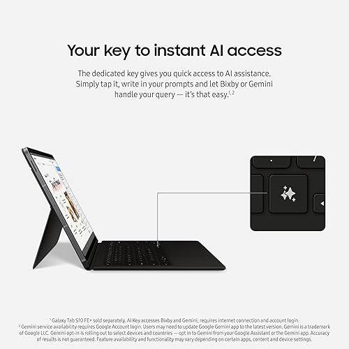 Samsung Galaxy Tab S10 FE+ Book Cover Keyboard - AI Key for Galaxy Tab S10 FE+, Detachable Platform, PC-Like Experience, Wireless Keyboard Sharing, Black Black Book Cover Keyboard S10 FE+