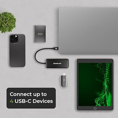 IOGEAR 4 Port USB-C Hub, USB 3.2 Gen 2, 10Gbps, 100W Power Delivery, High Speed Data Transfer, Windows, macOS, GUH3C4C