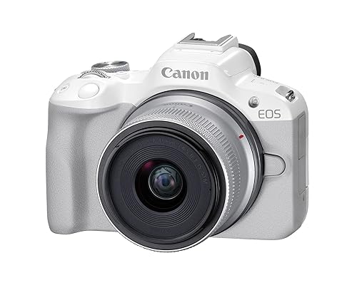 Canon EOS R50 Mirrorless Camera RF-S18-45mm F4.5-6.3 is STM Lens Kit, 24.2 Megapixel CMOS (APS-C) Sensor, 4K Video, Hybrid Camera, Photo and Video, Vlogging, Content Creator, RF Mount, White