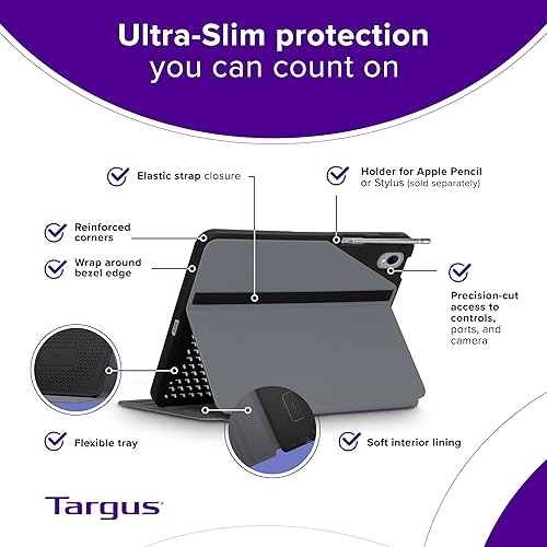 Targus Click-in iPad 10th Generation Case 2022 iPad 10.9 Inch Case, iPad 10 Case Shock Absorbing Tray Slim Protective Cover for 10.9” iPad 10th Gen 2022, Models A2696 A2757 A2777, Black (THZ932GL)