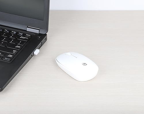 MANHATTAN Wireless Mouse, 2.4G with USB-A Plug Slim Portable Computer Mouse with Nano Receiver for PC, Laptop, Computer, Notebook (White) - 190329