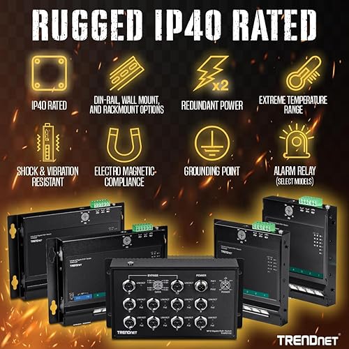 TRENDnet 8-Port Industrial Gigabit Poe+ Wall-Mounted Front Access Switch, 8X Gigabit Poe+ Ports, DIN-Rail Mount, 48 –57V DC Power Input, IP30, 200W Poe Budget, Lifetime Protection, TI-PG80F 8 Port Switch