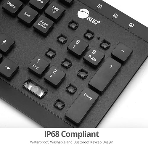 SIIG Wired Computer Washable Keyboard with 104-Keys, EN60601-1 & IP68 Compliant, Silicone Silent & Quiet, Industrial & Medical Grade (JK-US0U11-S1)