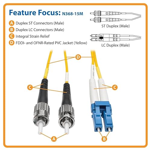 Tripp Lite N368-10M Duplex Singlemode 8.3/125 Fiber Optic Patch Cable LC/ST, 10M, 33-Feet