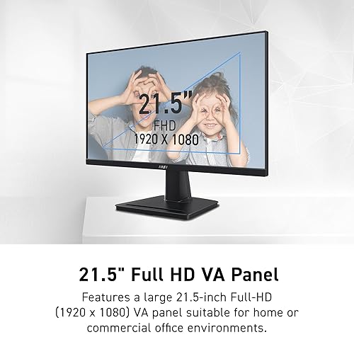 MSI PRO MP225V, 22-inch, 1920 x 1080 (FHD) Computer Monitor, 100Hz, Adaptive-Synch, HDMI, Video Port, Low Blue Light, Eye-Q Check, VESA Mountable, Tilt, 1ms, Black