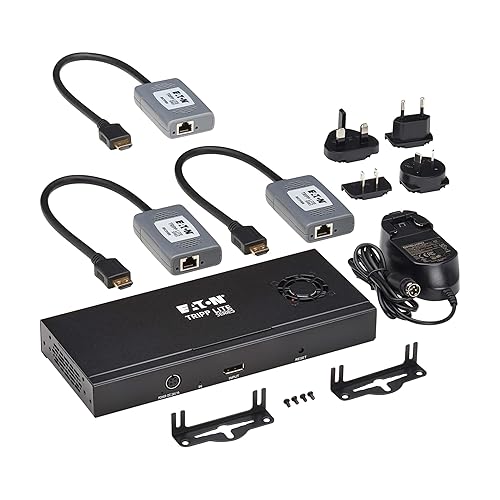 Tripp Lite Series 3-Port DisplayPort to HDMI Splitter + Extender Over Ethernet Cat6, Up to 8K@60Hz Video, 1 in 3 Out, DP 1.4, MST Hub, TAA Compliant, Plug-and-Play, 1-Year Warranty (B156E-003-H8K-K) DisplayPort to HDMI 3-Ports