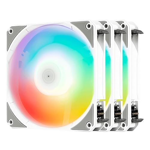AeroCool Link 3-Pack Fan for PC Case, Triple Pack 120mm ARGB Fans, Daisy Chain Design, Silent Fan, Easy Fan Assembly and Disassembly, PWM 300-1500 RPM, Hydraulic Bearing, White