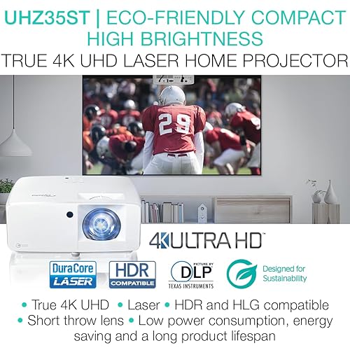 Optoma UHZ35ST Compact Short Throw Laser Home Theater and Gaming Projector, 4K UHD Laser, High Bright 3,500 Lumens UHZ35ST (Latest, Laser, Short Throw)