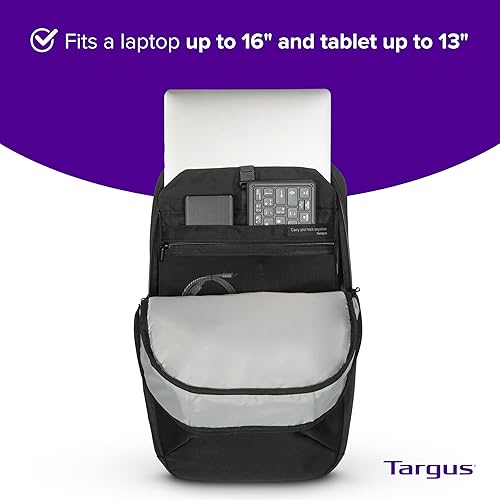 Targus 15-16” Work+ EcoSmart Backpack – Detachable Tech Organizer, Lockable Zippers, Recycled Materials, 23L Capacity, Water Bottle Pocket, Anti-Theft Design - TBB657GL