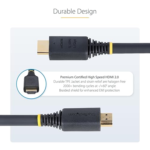 StarTech.com 20ft (6m) Premium Certified High Speed HDMI Cable, 4K 60Hz/1440p 144Hz, 18Gbps, UHD HDMI 2.0 Cord, TPE Jacket Black 20 ft/6.1 m