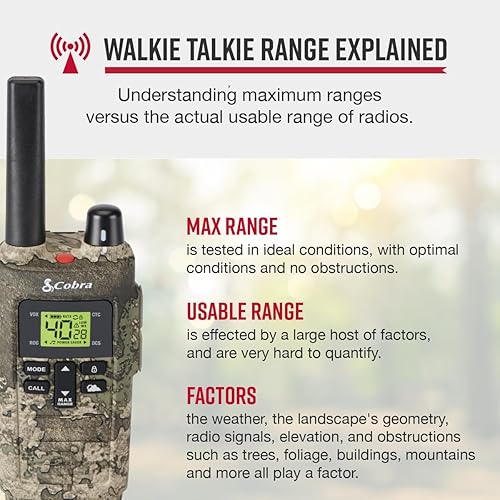 Cobra 32-Mile, Rugged Two-Way Radio, Truetimber Strata, 2 Pack 380 True Timber Camo Walkie Talkie