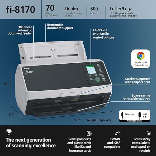 RICOH fi-8170 Premium Bundle Professional High Speed Document Scanner with 4 Years of Service