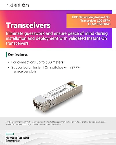 HPE Networking Instant On 10G SFP+ LC SR Transceiver for Connections Up to 300 Meters (R9D18A)