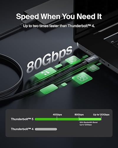 Belkin 3.3ft USB-C Thunderbolt 5 Cable w/ 240W Power Delivery, Bandwidth Boost Up to 120Gbps, 3x Faster Data Transfer, and 4K UHD Display Resolution - Intel-Certified Fast Charging USB-C Cable - Black