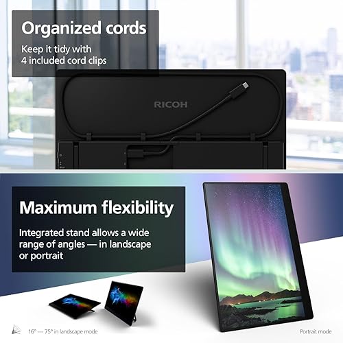 RICOH 150 Portable 15.6 Vivid OLED Lightweight Display Monitor and Touchscreen - for Laptop, Desktop, Mac, PC, Black Wired