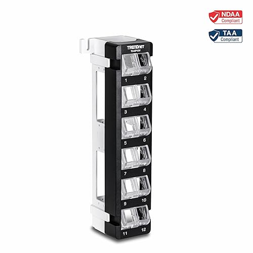 TRENDnet 12-Port Blank Angled Wall Mount Keystone Patch Panel, TC-KP12V, Use with TRENDnet Keystone Jacks (Sold Separately), Snap-in Style, Quick and Easy Access, 89D Wall Mount Bracket Included
