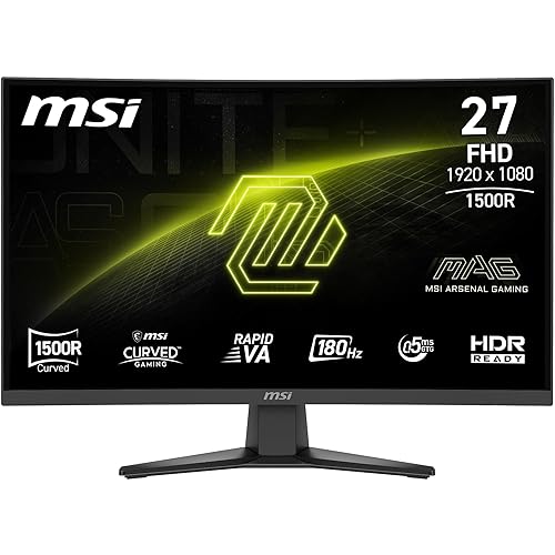 MSI MAG 275CQF E18 27-inch 2560 x 1440 (QHD) Gaming Monitor, 180Hz, Adaptive-Synch, HDR Ready, HDMI, VGA Port,VESA Mountable, Tilt, 4-Side Slim Bezel, 0.5ms, Black