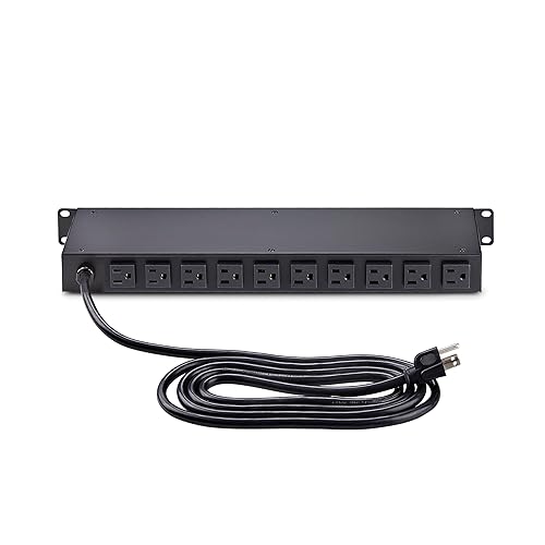 StarTech.com 12-Outlet Horizontal Rack Mount Metered PDU, 1U Server Power Strip w/Surge Protector, 8ft/2.4m Power Cable, TAA 12 Outlets | 15A
