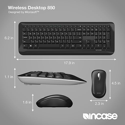 Incase Desktop 850 Keyboard & Mouse Combo – Designed by Microsoft –Wireless Connection, Precision Tracking, Wireless AES 128-Bit Encryption, Windows Shortcut Keys, Ambidextrous Design – Black