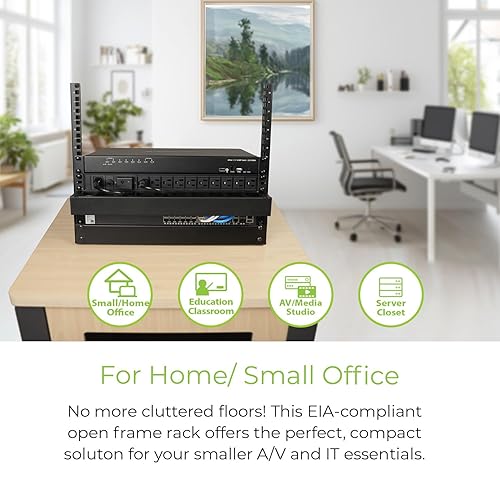 IOGEAR 8U 19 Open Frame Desktop Rack, 110 lb Capacity for AV/Network/Data/IT Equipment, GRDH8U